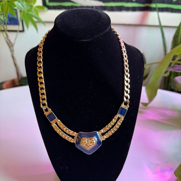 Trifari Gold and Blue Enamel Necklace - Picture 1 of 3